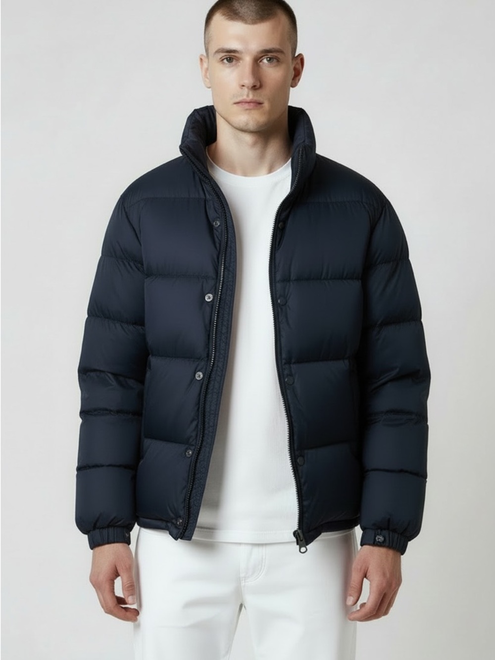 Boys Navy Puffer Jacket - Quilted Insulated Coat, Sz L